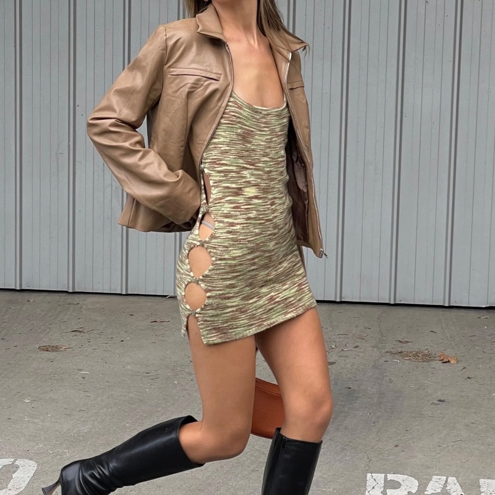 Motel Rocks x JACQUIE ALEXANDER Lukita Mini Dress in Mix Space Dye Khaki